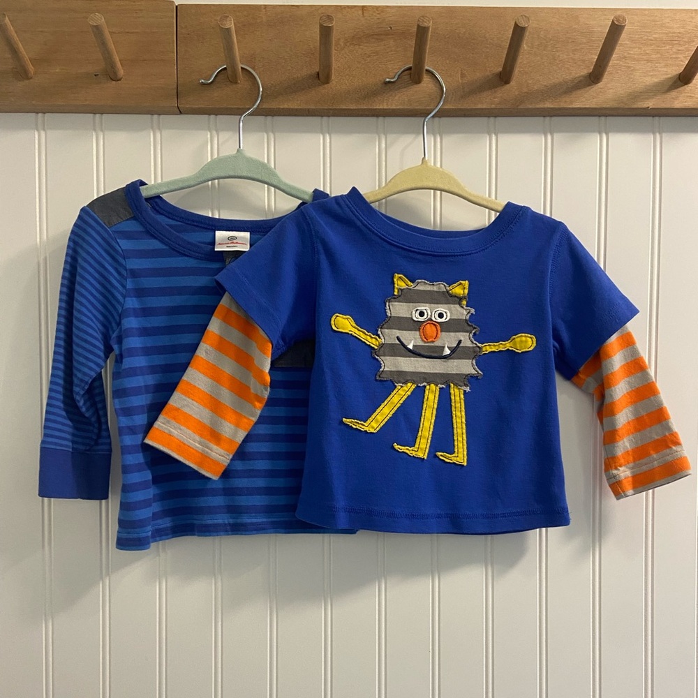 Hanna Andersson 2 Long Sleeve Cotton Tee Shirts Monster Stripes 70 cm 6- 12 mo